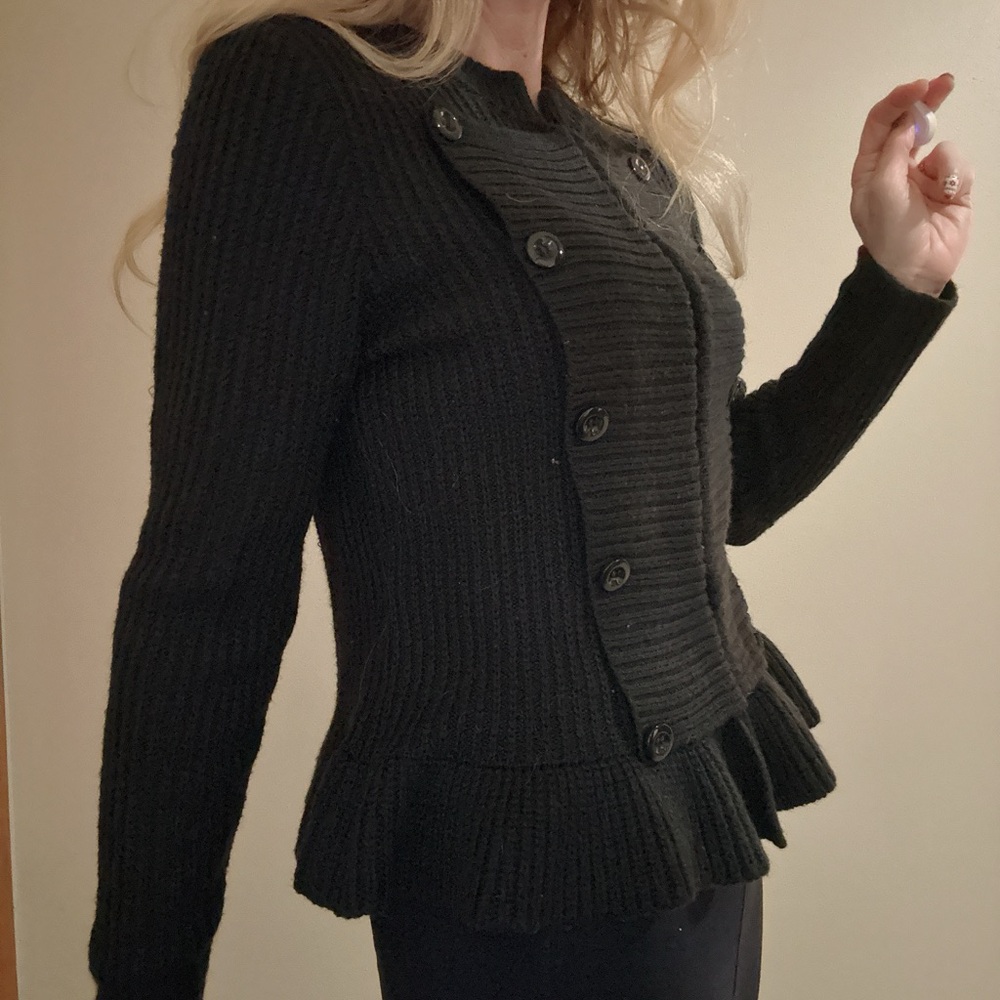 The Limited Navy Ruffled Cardigan